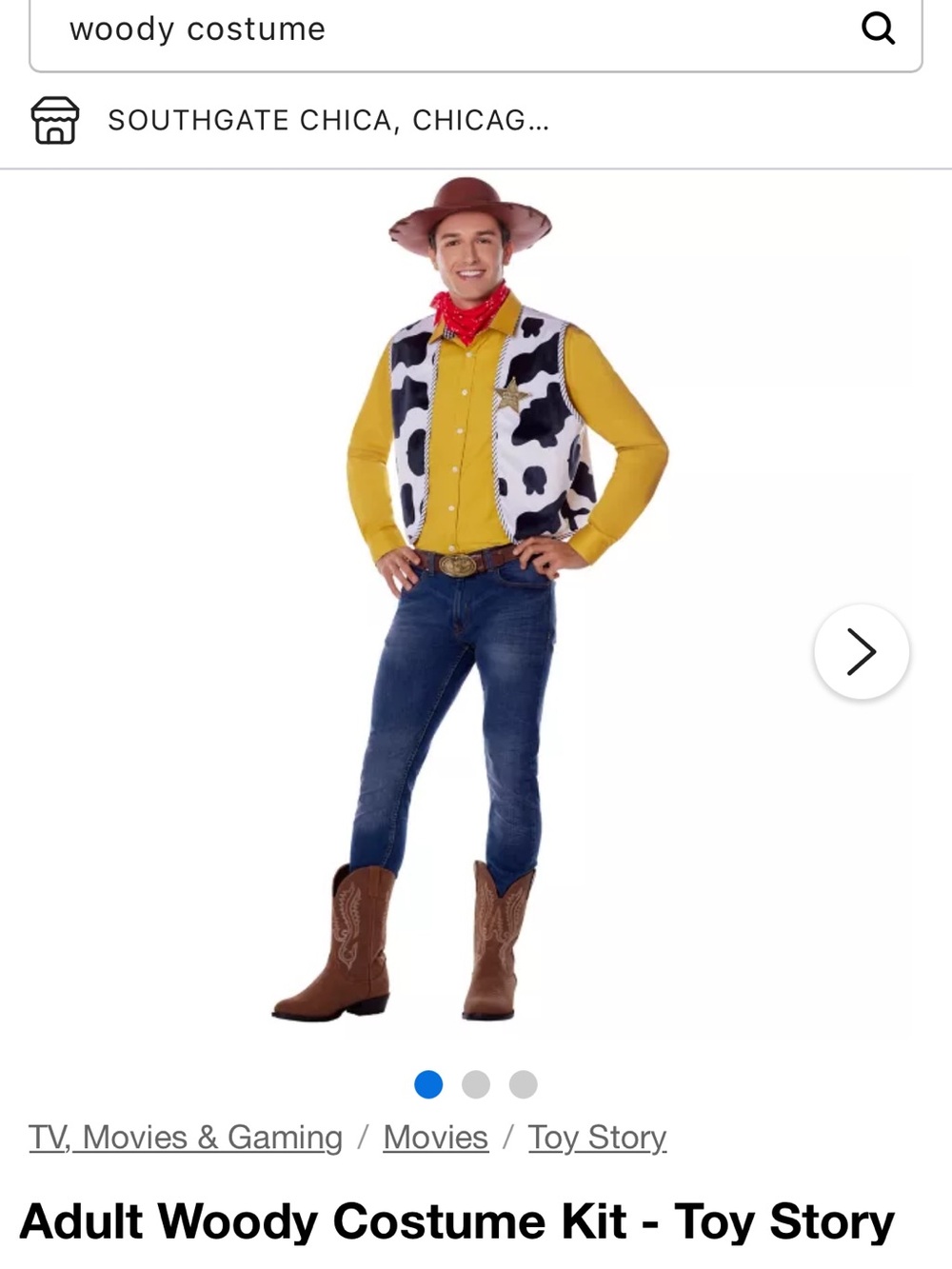 Disney Adult Woody Costume Vest with Yellow Shirt and Cowprint